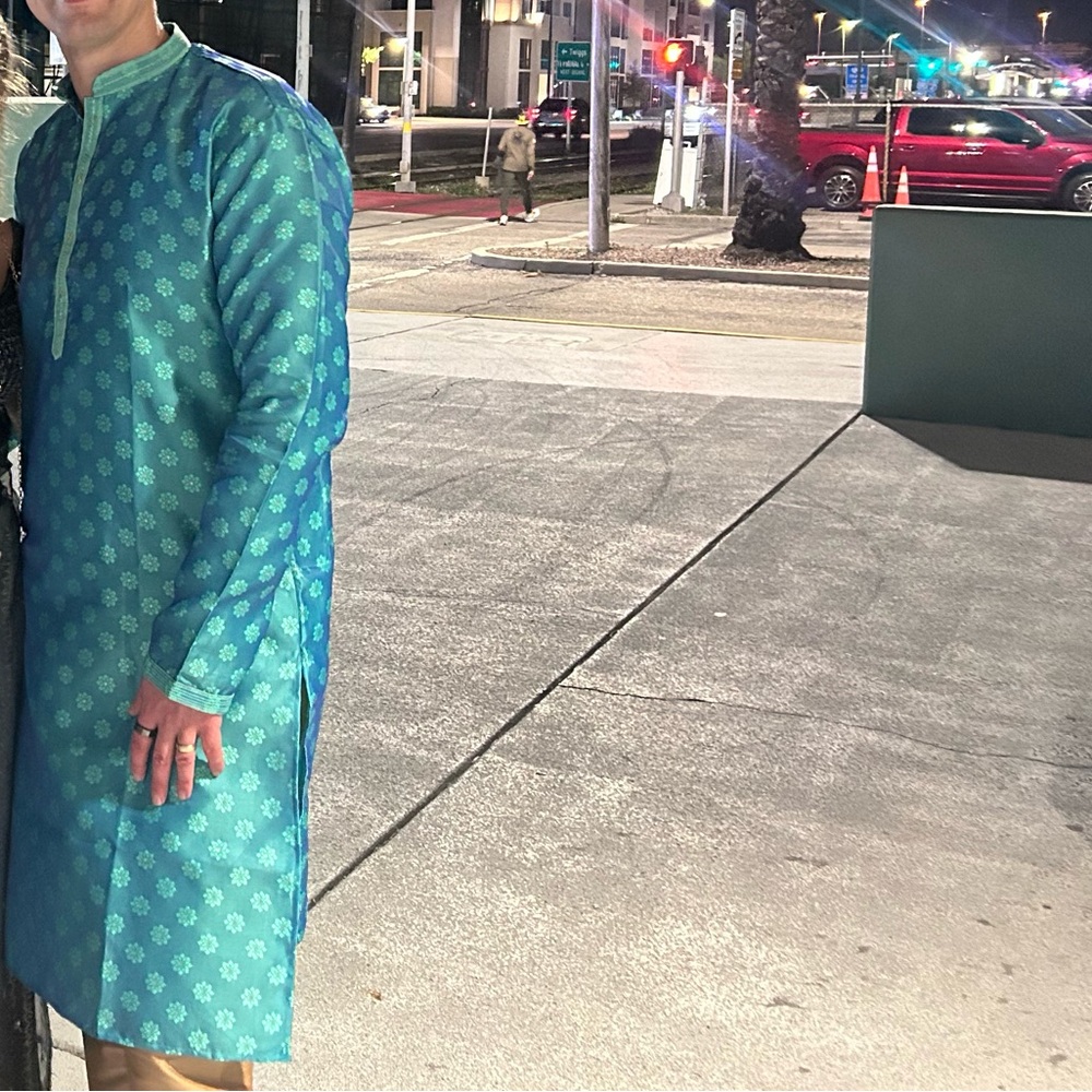 Teal Floral Men's Kurta